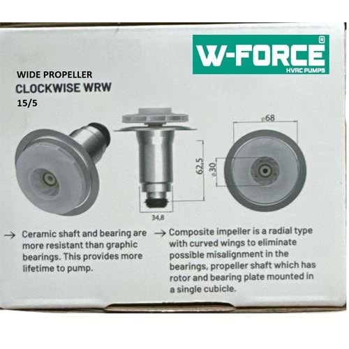 SİRKÜLASYON POMPASI İÇ TAKIM W-FORCE GENİŞ ÇARK 15/5 TİP ROTOR