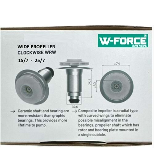 SİRKÜLASYON POMPASI İÇ TAKIM W-FORCE GENİŞ ÇARK 15/7 25/7 TİP ROTOR